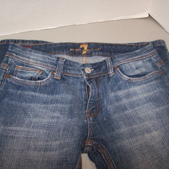 WOMEN'S ( 7 ) FOR ALL MANKIND BOOT CUT BLUE JEANS - Picture 4 of 10